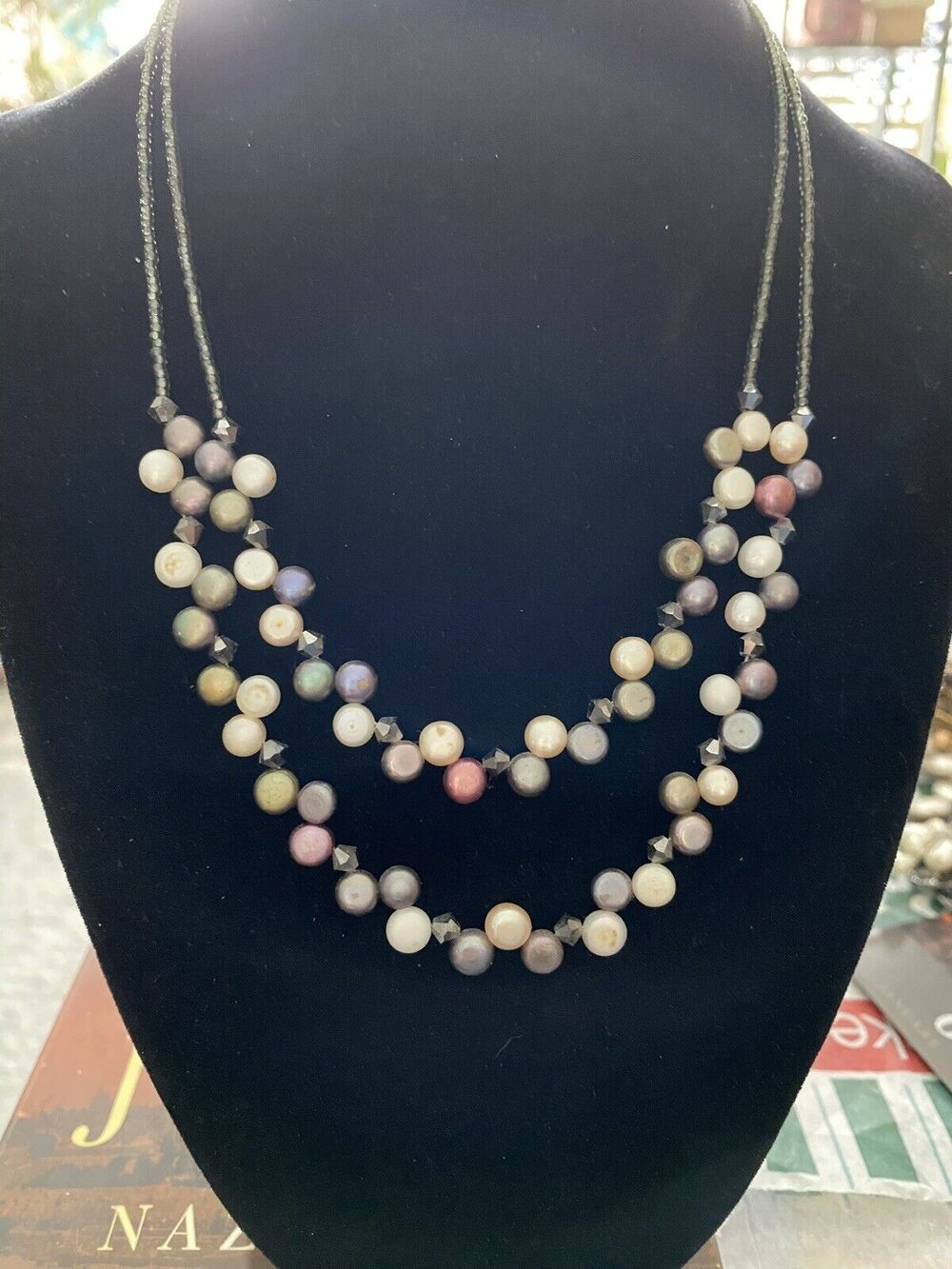 Vintage Lia Sophia Multicolored Pearl Dble Strand Necklace Beaded Chain